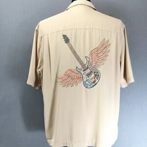 Vtg Tori Richard Shirt Mens 2XL Silk Embroidered Winged Guitar Rock Music Camp